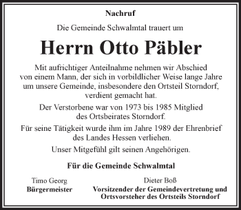 Traueranzeige von Otto Päbler von VRM Trauer