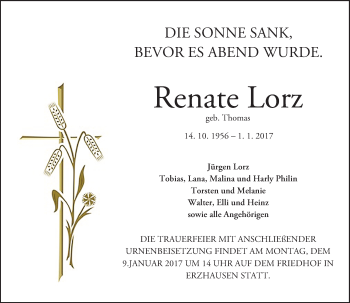 Traueranzeige von Renate Lorz von Trauerportal Echo Online