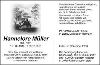 Traueranzeige von Hannelore Müller von  Gießener Anzeiger