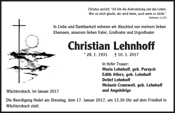 Traueranzeige von Christian Lehnhoff von  Gelnhäuser Tageblatt