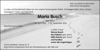 Traueranzeige von Maria Busch von Trauerportal Rhein Main Presse