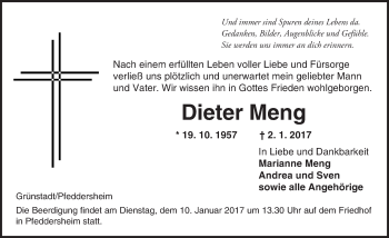 Traueranzeige von Dieter Meng von Trauerportal Rhein Main Presse