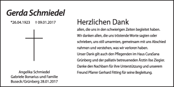 Traueranzeige von Gerda Schmiedel von  Gießener Anzeiger