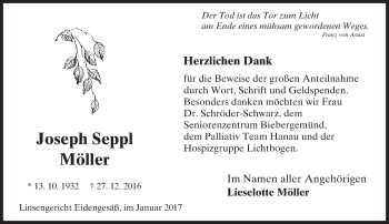 Traueranzeige von Hanselmann Möller von  Gelnhäuser Tageblatt