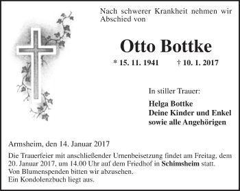 Traueranzeige von Otto Bottke von Trauerportal Rhein Main Presse