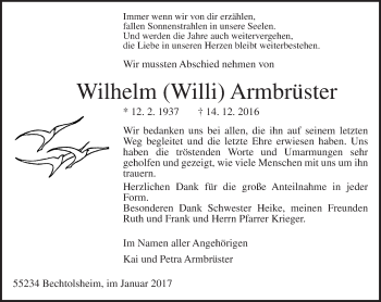 Traueranzeige von Wilhelm Armbrüster von Trauerportal Rhein Main Presse