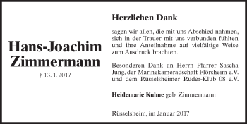 Traueranzeige von Hans-Joachim Zimmermann von Trauerportal Rhein Main Presse