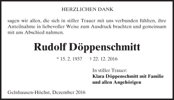 Traueranzeige von Rudolf Döppenschmitt von  Gelnhäuser Tageblatt