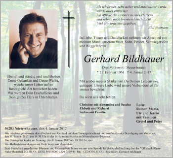 Traueranzeige von Gerhard Bildhauer von Trauerportal Rhein Main Presse