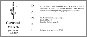 Traueranzeige von Gertraud Mareth von  Gießener Anzeiger