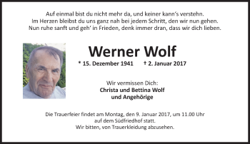 Traueranzeige von Werner Wolf von Trauerportal Rhein Main Presse