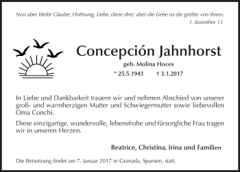 Traueranzeige von Concepción Jahnhorst von Trauerportal Rhein Main Presse