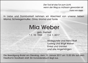 Traueranzeige von Mia Weber von Trauerportal Rhein Main Presse