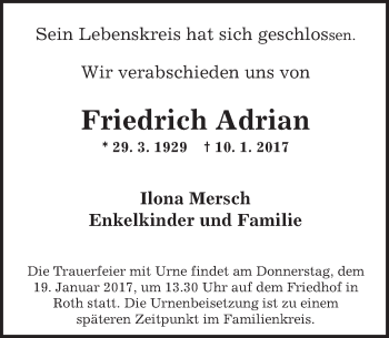Traueranzeige von Friedrich Adrian von  Gelnhäuser Tageblatt