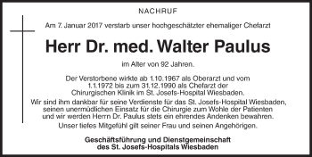 Traueranzeige von Walter Paulus von Trauerportal Rhein Main Presse