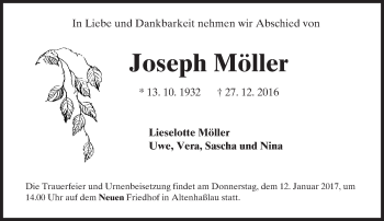 Traueranzeige von Joseph Möller von  Gelnhäuser Tageblatt