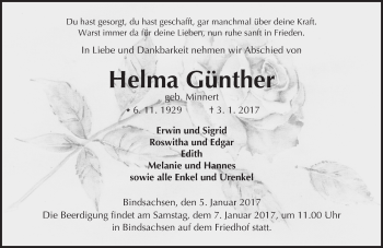 Traueranzeige von Helma Günther von  Kreisanzeiger