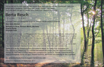 Traueranzeige von Berta Resch von Trauerportal Echo Online