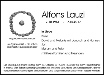 Traueranzeige von Alfons Lauzi von Trauerportal Rhein Main Presse