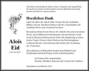 Traueranzeige von Alois Eid von  Usinger Anzeiger