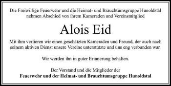 Traueranzeige von Alois Eid von  Usinger Anzeiger