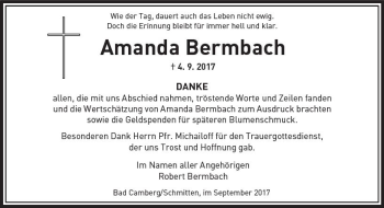 Traueranzeige von Amanda Bermbach von  Camberger Anzeiger