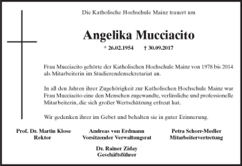 Traueranzeige von Angelika Mucciacito von Trauerportal Rhein Main Presse