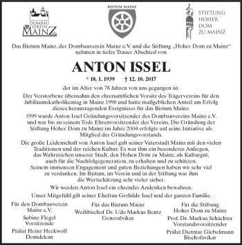 Traueranzeige von Anton Issel von Trauerportal Rhein Main Presse