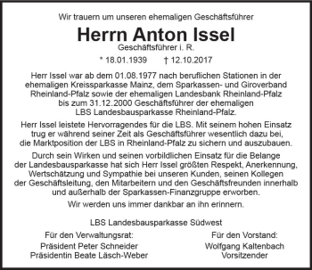 Traueranzeige von Anton Issel von Trauerportal Rhein Main Presse