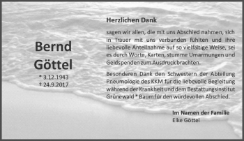 Traueranzeige von Bernd Göttel von Trauerportal Rhein Main Presse