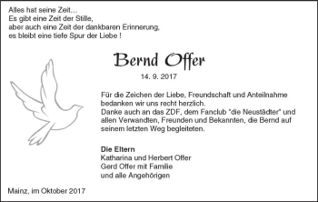 Traueranzeige von Bernd Offer von Trauerportal Rhein Main Presse