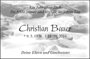 Traueranzeige von Christian Bauer von Trauerportal Rhein Main Presse
