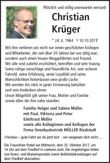 Traueranzeige von Christian Krüger von Trauerportal Echo Online