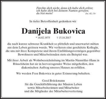 Traueranzeige von Danijela Bukovica von Trauerportal Echo Online
