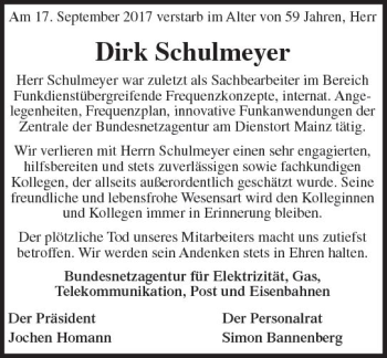 Traueranzeige von Dirk Schulmeyer von Trauerportal Rhein Main Presse