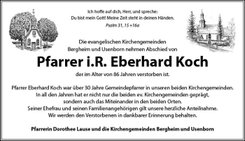 Traueranzeige von Eberhard Koch von  Kreisanzeiger