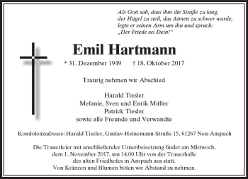 Traueranzeige von Emil Hartmann von  Usinger Anzeiger
