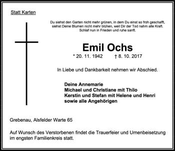 Traueranzeige von Emil Ochs von VRM Trauer