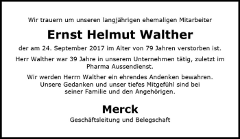 Traueranzeige von Ernst Helmut Walther von Trauerportal Echo Online