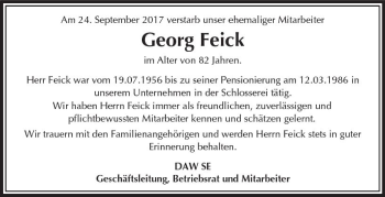 Traueranzeige von Georg Feick von Trauerportal Echo Online