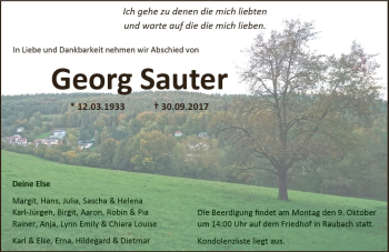 Traueranzeige von Georg Sauter von Trauerportal Echo Online
