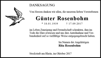 Traueranzeige von Günter Rosenbohm von Trauerportal Echo Online