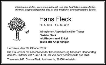 Traueranzeige von Hans Fleck von VRM Trauer