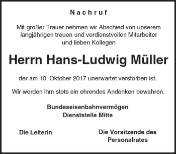 Traueranzeige von Hans-Ludwig Müller von Trauerportal Echo Online