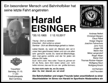 Traueranzeige von Harald Eisinger von  Camberger Anzeiger