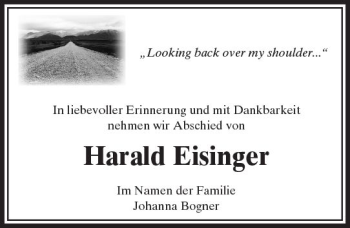 Traueranzeige von Harald Eisinger von  Camberger Anzeiger