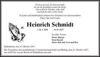 Traueranzeige von Heinrich Schmidt von  Kreisanzeiger