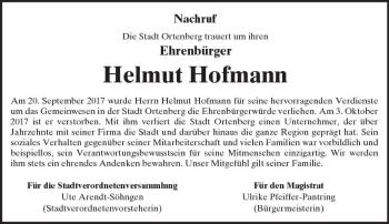 Traueranzeige von Helmut Hofmann von  Kreisanzeiger