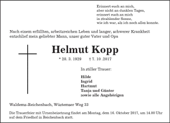 Traueranzeige von Helmut Kopp von  Camberger Anzeiger