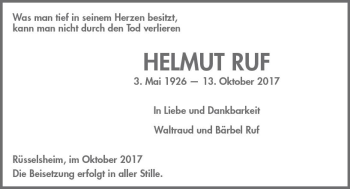 Traueranzeige von Helmut Ruf von Trauerportal Rhein Main Presse